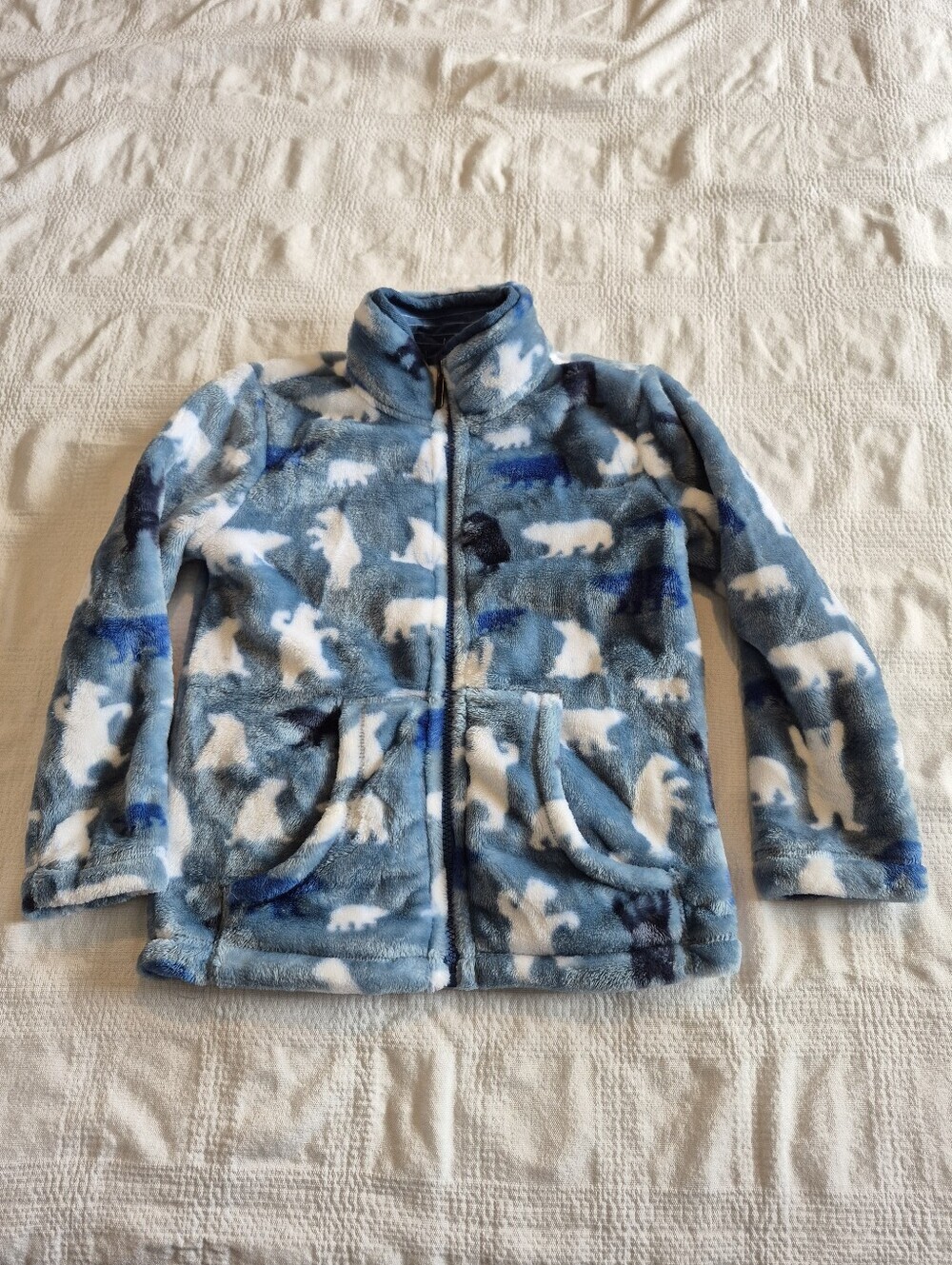 Hatley size 5 boys or girls fleece zip up blue & white bear print VGUC